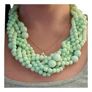 Vintage Mint Green Multi Strand Lucite Beaded Necklace 18”, Mod Style 60’s